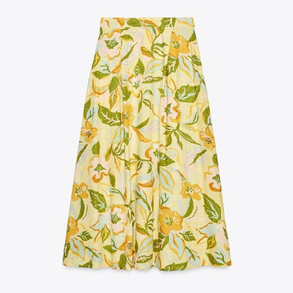 ZARA Button Front Long Linen Floral Skirt - Picture 7 of 7